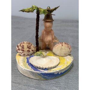 Vintage Kitsch Beach Scene With Shells & Figurine